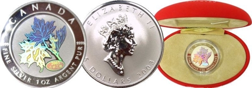 (image for) 2003 Good Fortune 1oz Silver $5 Dollar Maple Leaf Coin